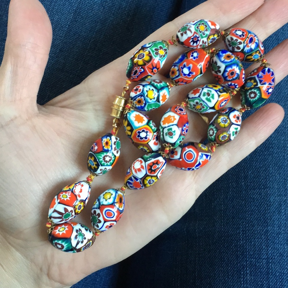 Vintage Millefiori glass bead necklace.